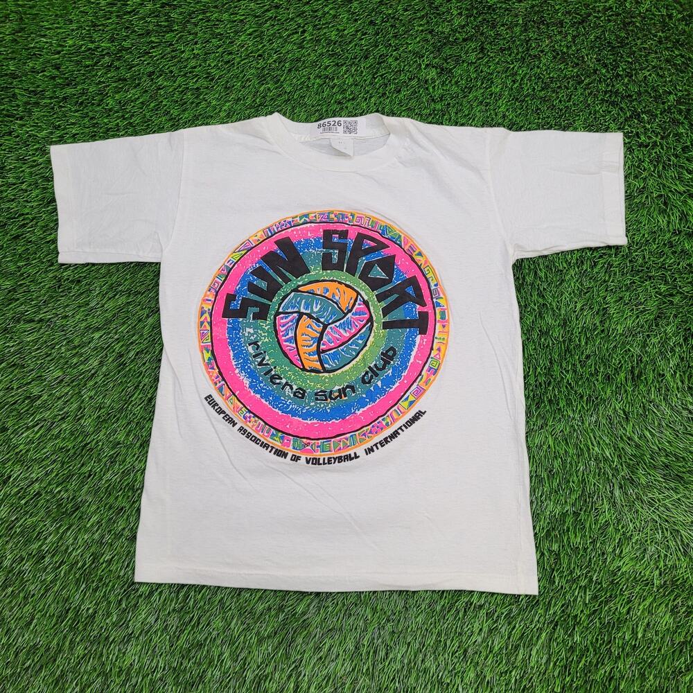 Vintage 90s Volleyball Shirt Womens Small 17x23 Riviera Sun-Club